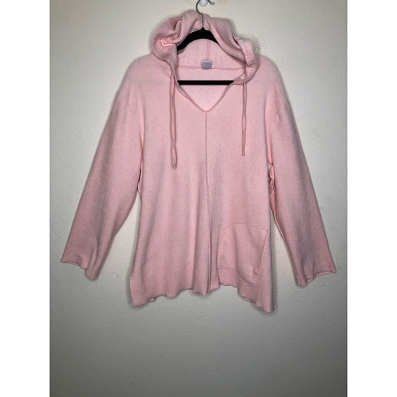 J.Jill Pink Terry Cloth V Neck Hoodie Long Sleeve Kangaroo Pocket Tunic XL Beach - Picture 15 of 15